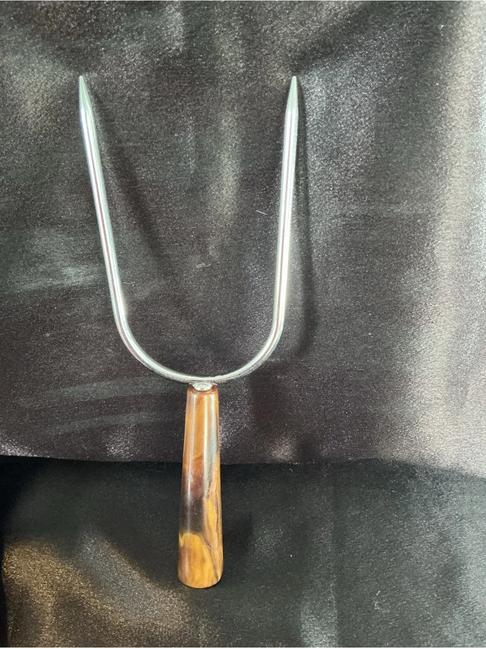 Mid Century Stainless Steel Carving Fork with Marbled Bakelite Handle